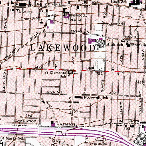 Topographic Map of Saint Clements Catholic Church, OH