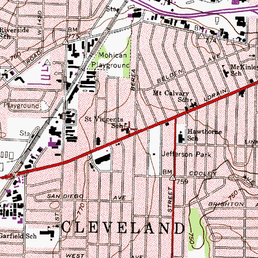 Topographic Map of Saint Vincent DePaul Catholic Church, OH