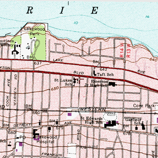 Topographic Map of Saint Lukes Catholic Church, OH