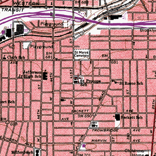 Topographic Map of Saint Procops Catholic Church, OH