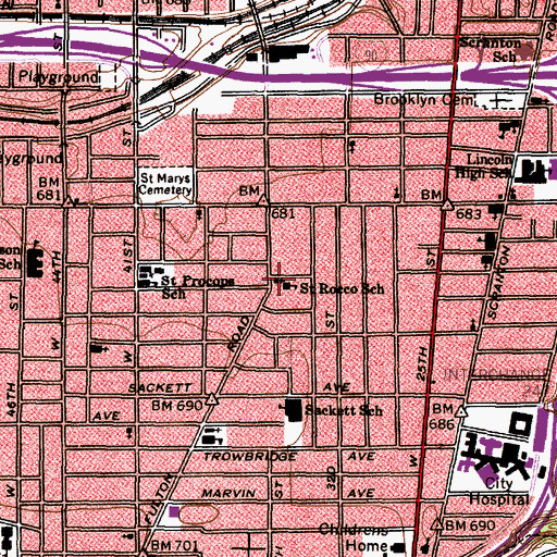 Topographic Map of Saint Roccos Catholic Church, OH