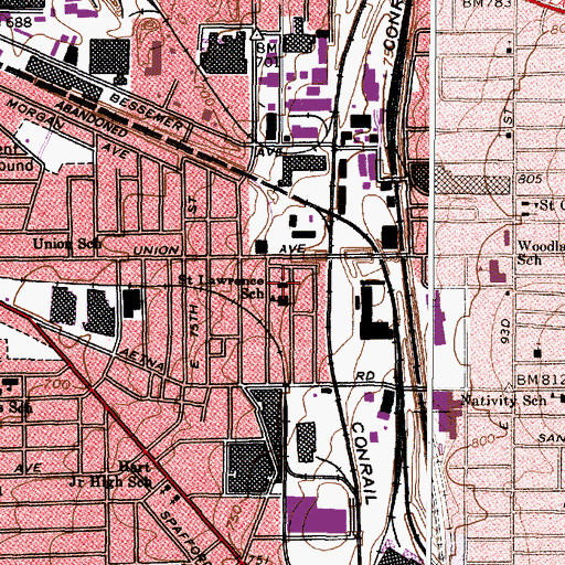 Topographic Map of Saint Lawrence Catholic Church, OH