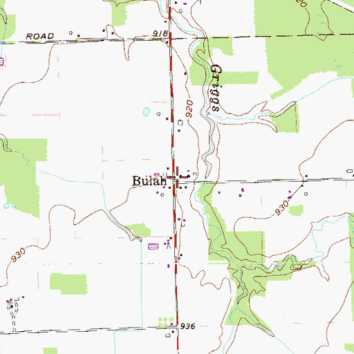 Topographic Map of Bulah, OH