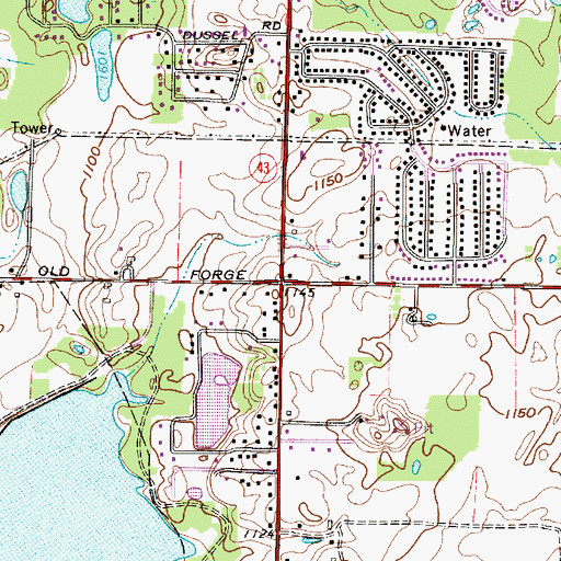 Topographic Map of Bunkers Corners, OH