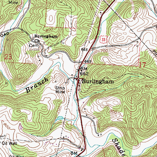 Topographic Map of Burlingham, OH