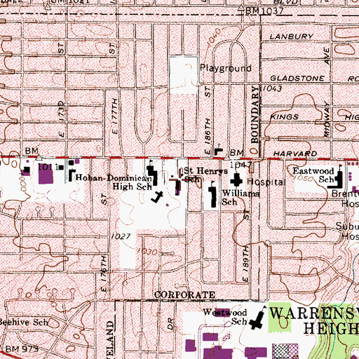 Topographic Map of Saint Henrys Catholic Church, OH