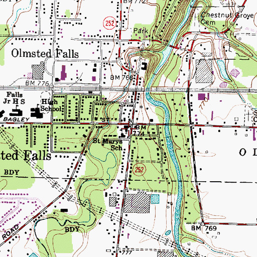 Topographic Map of Saint Mary of the Falls Catholic Church, OH
