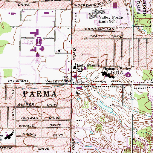 Topographic Map of Holy Family Catholic Church of Parma, OH