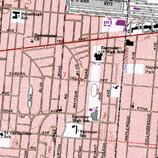 Topographic Map of Eastmoor, OH