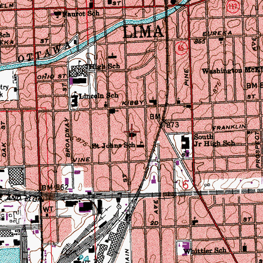 Topographic Map of Saint John Catholic Church, OH