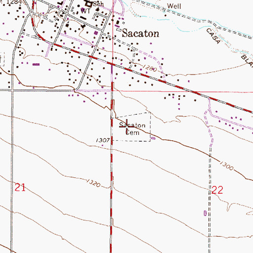 Topographic Map of East Sacaton Cemetery, AZ