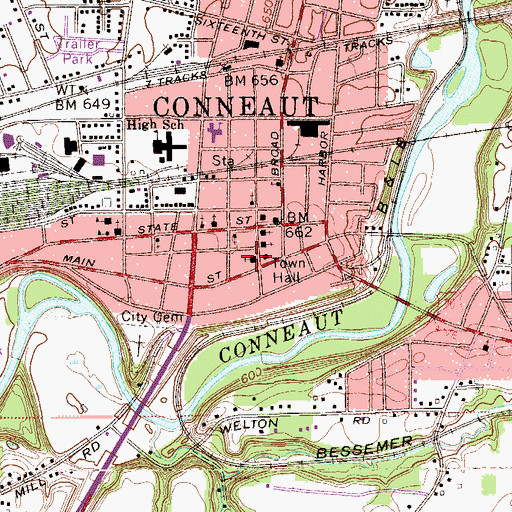 Topographic Map of Conneaut United Congregationalist Church, OH
