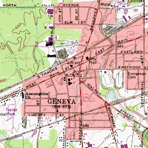 Topographic Map of Park Street Christian Church, OH