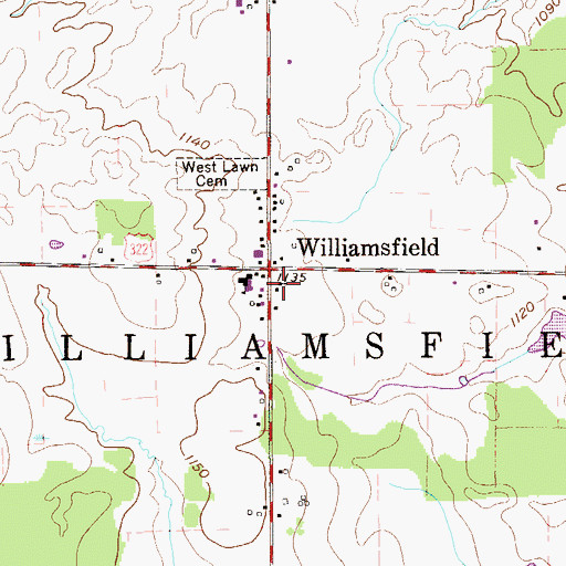 Topographic Map of Williamsfield United Methodist Church, OH