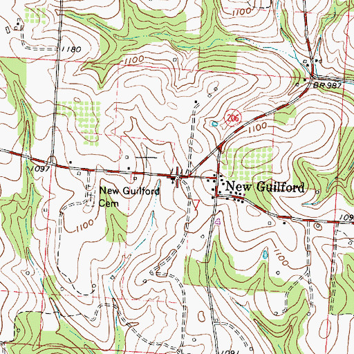 Topographic Map of New Guilford Methodist Church, OH