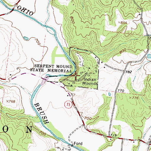 Topographic Map of Serpent Mound, OH