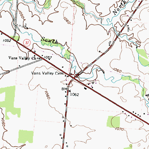 Topographic Map of Vans Valley, OH