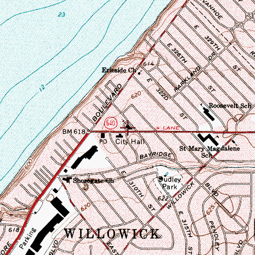 Topographic Map of First Baptist Church of Willowick, OH
