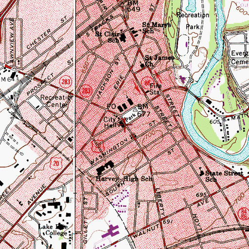 Topographic Map of First Congregational Church, OH