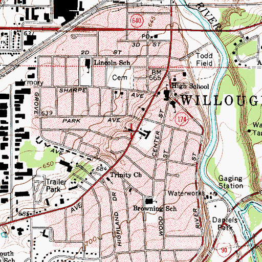 Topographic Map of Willoughby Baptist Church, OH