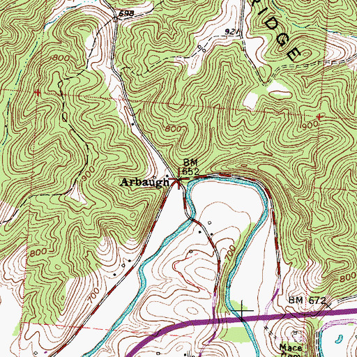 Topographic Map of Arbaugh, OH