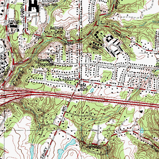 Topographic Map of Asbury, OH