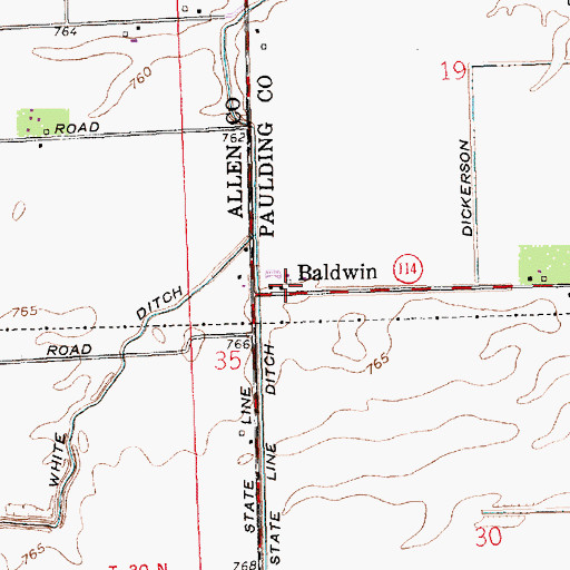 Topographic Map of Baldwin, OH