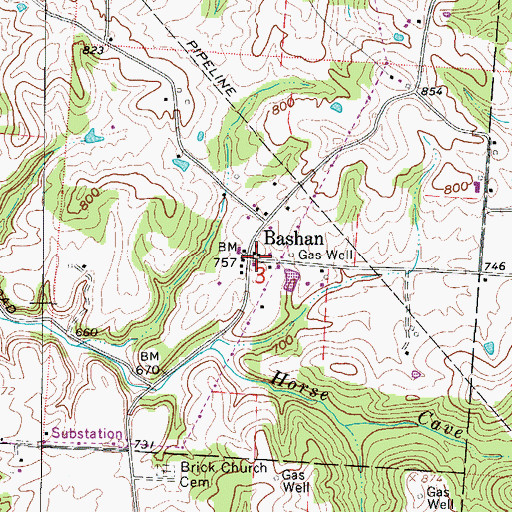 Topographic Map of Bashan, OH