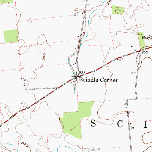 Topographic Map of Brindle Corner, OH