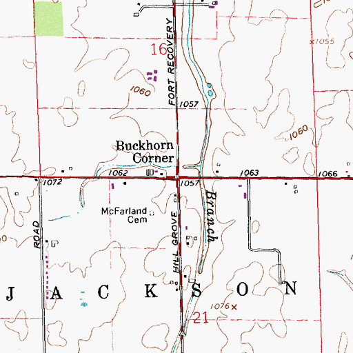 Topographic Map of Buckhorn Corner, OH