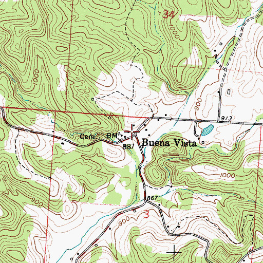 Topographic Map of Buena Vista, OH