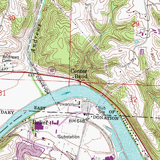 Topographic Map of Center Bend, OH