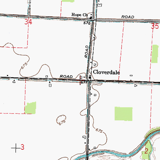 Topographic Map of Cloverdale, OH
