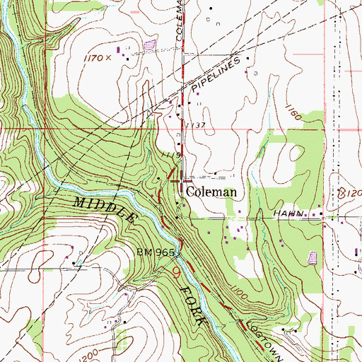 Topographic Map of Coleman, OH
