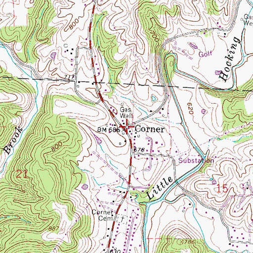 Topographic Map of Corner, OH