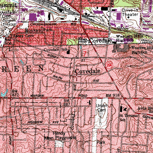Topographic Map of Covedale, OH