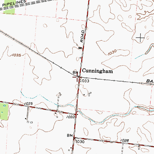 Topographic Map of Cunningham, OH