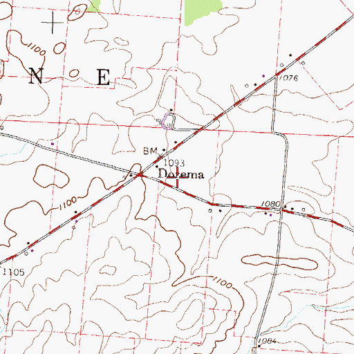 Topographic Map of Dorema, OH