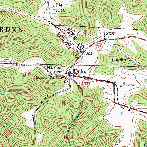 Topographic Map of Duke, OH