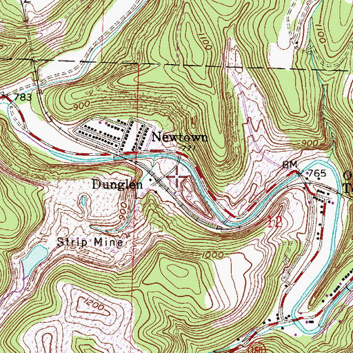Topographic Map of Dunglen, OH