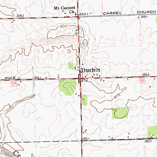 Topographic Map of Durbin, OH