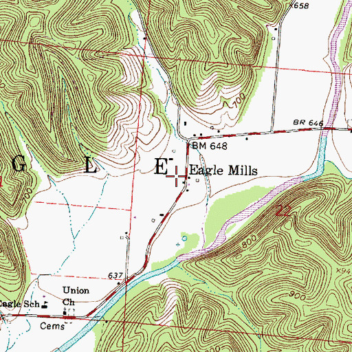 Topographic Map of Eagle Mills, OH