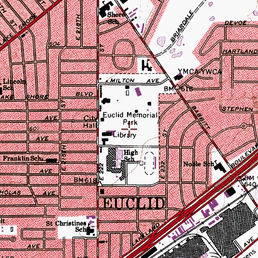 Topographic Map of Euclid Memorial Park, OH