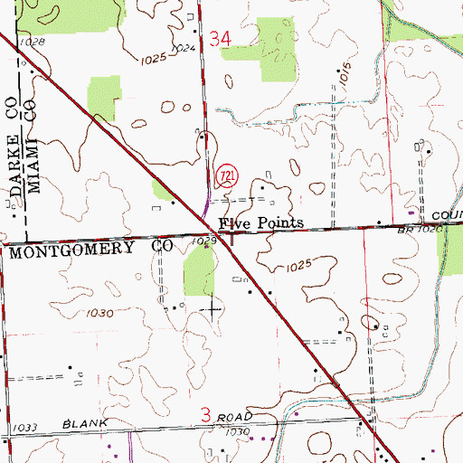Topographic Map of Five Points, OH