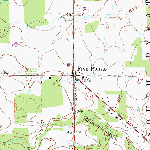 Topographic Map of Five Points, OH
