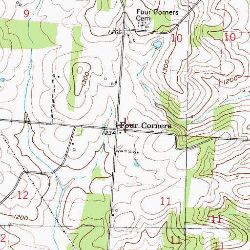 Topographic Map of Four Corners, OH