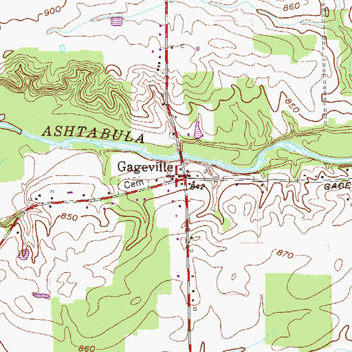 Topographic Map of Gageville, OH