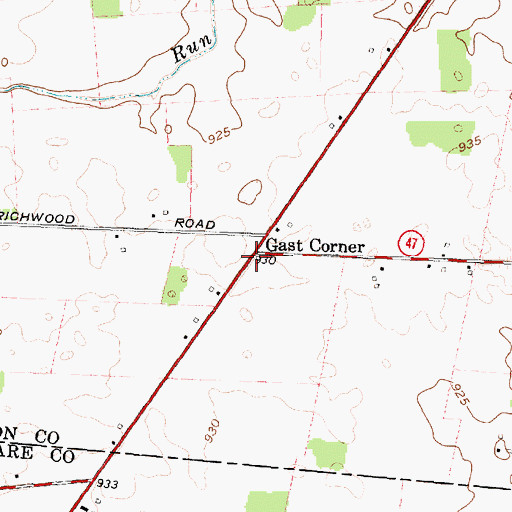 Topographic Map of Gast Corner, OH