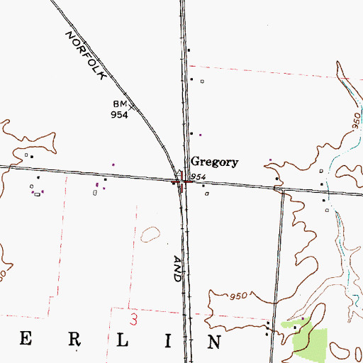 Topographic Map of Gregory, OH