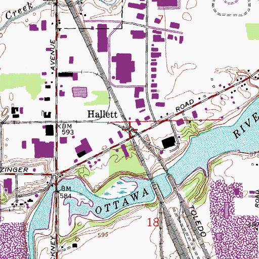 Topographic Map of Hallett, OH